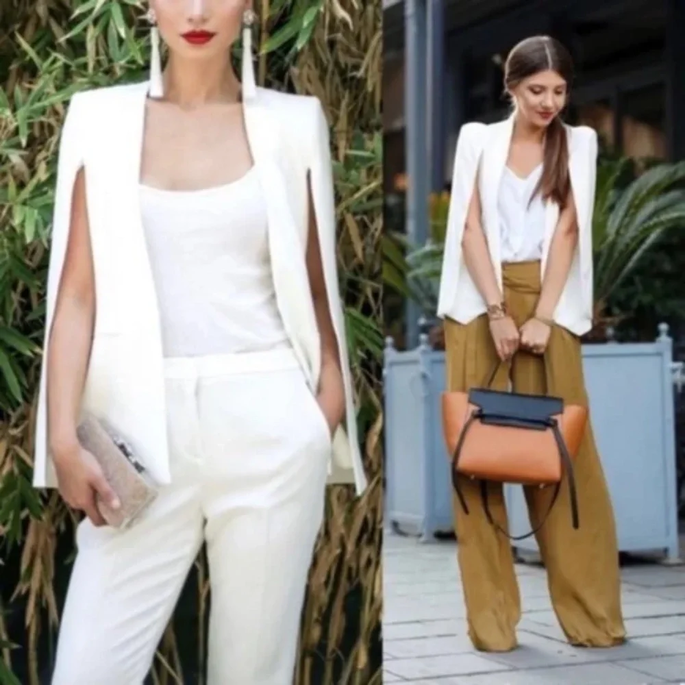 Classic White Cape Work Office Blazer - Picture 1 of 7